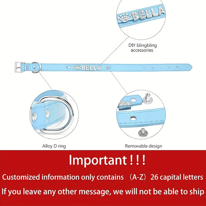 Personalized PU Leather Dog Collar with Pendant Tag - Custom ID Collar for Small, Medium, Large Dogs and Cats, XS S M L, 8 Colors, Stylish Pet Accessory Gift (White, Black, Pink, Blue, Purple)