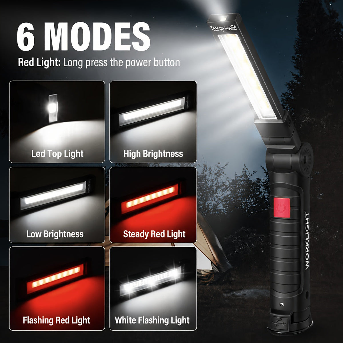 Rechargeable COB LED Work Light with Magnetic Base – 1000 Lumen Portable Camping Flashlight, 5 Modes, USB-C, Hanging Lamp for Garage, Yard, Emergency, and Outdoor Use, 2/3/4 Pack