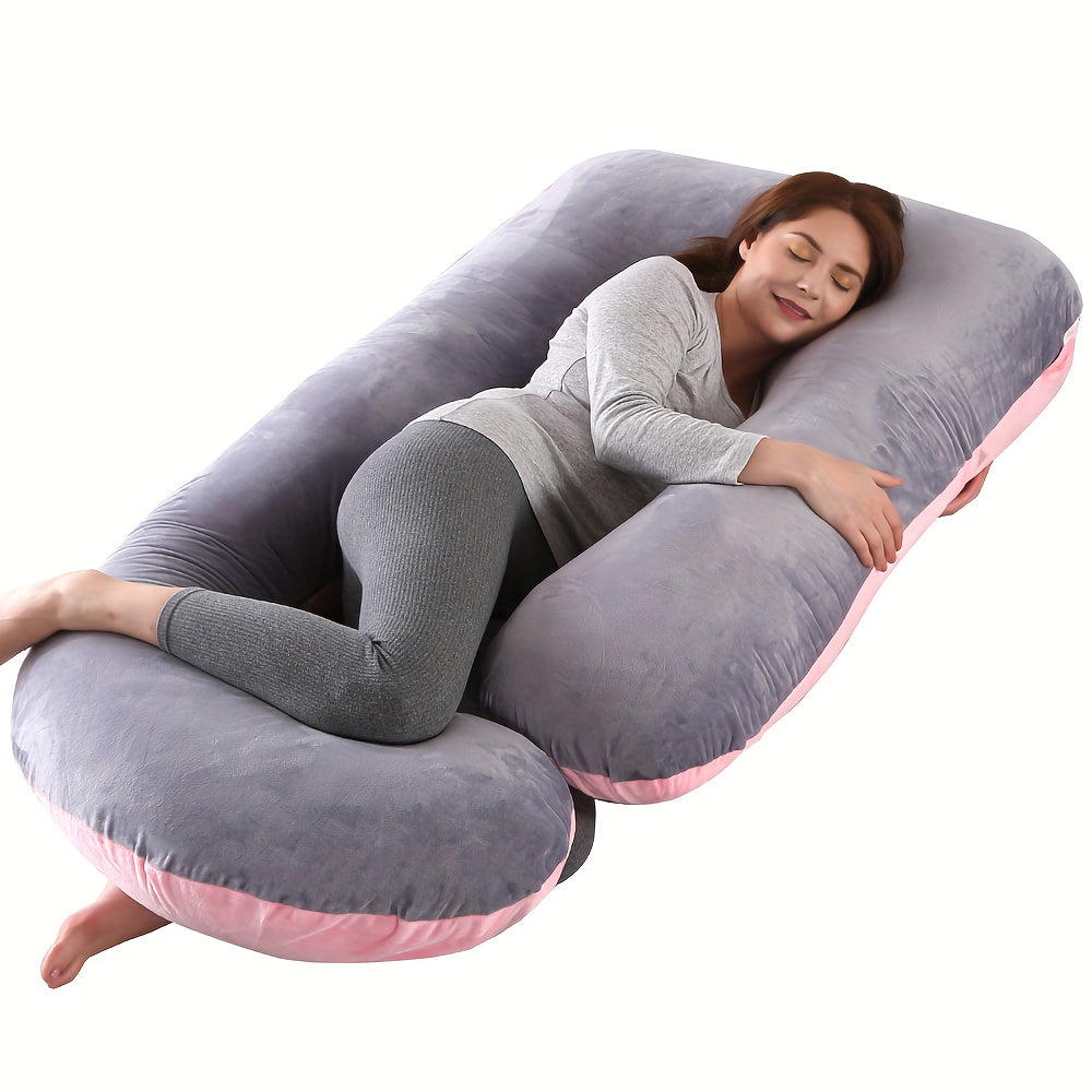 J & U-Shaped Pregnancy Pillow, Full Body Maternity Pillow with Velvet & Flannel Cover, Back, Legs & Belly Support for Pregnant Women, 43", 47" & 55", Multiple Colors