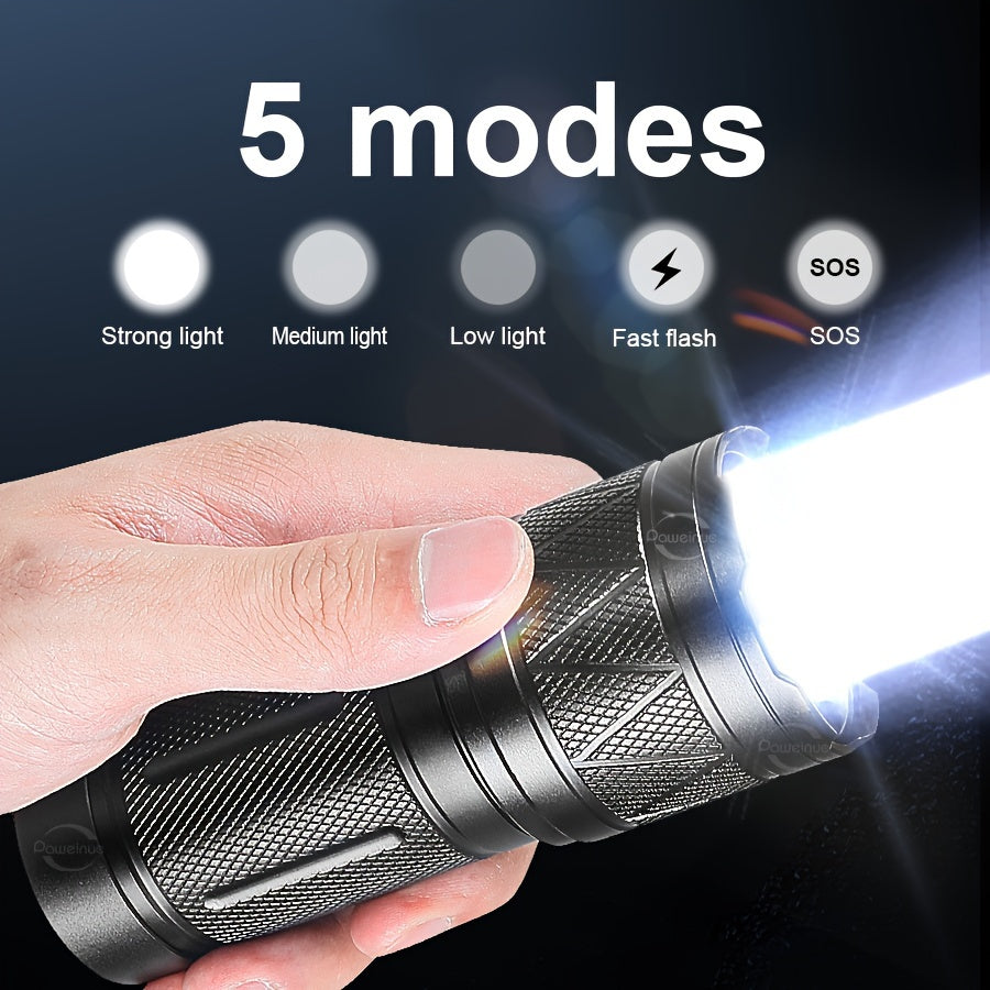 30W Tactical Flashlight - Aviation Aluminum, Type-C Rechargeable, Built-In 3×18650 Battery, 8-Hour Runtime, 5 Modes (High/Medium/Low/Strobe/SOS) - Hunting, Patrol & Search & Rescue - Black