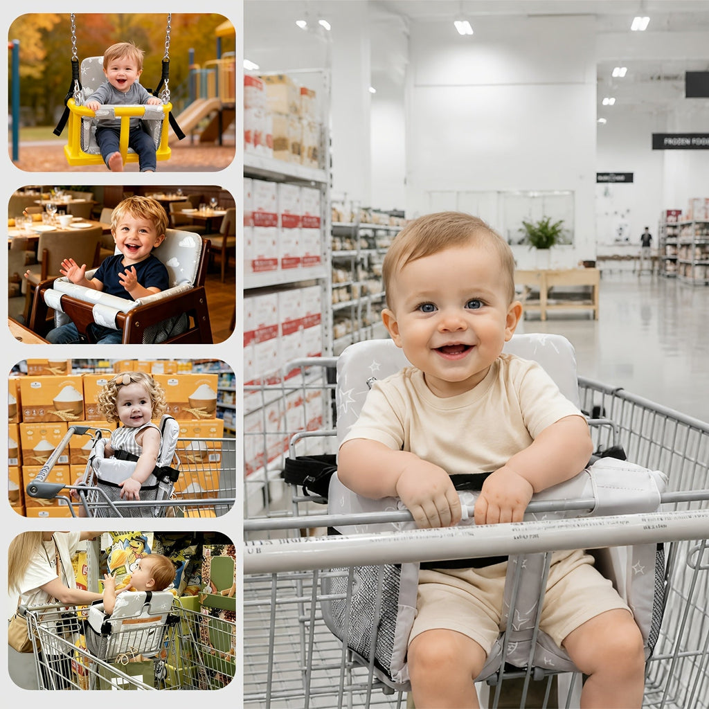 Baby Shopping Cart Cover & Seat Protector, Universal Fit for Most Grocery Carts, Easy Install for Supermarkets Airports & Malls, Clouds Gray & Cloud Pink