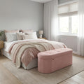 Folding Storage Ottoman – Oval Velvet Foot Rest Extra Seat & Blanket Box Collapses Flat 15"x43"x15" for Bedroom Living Room in Pink White & Black