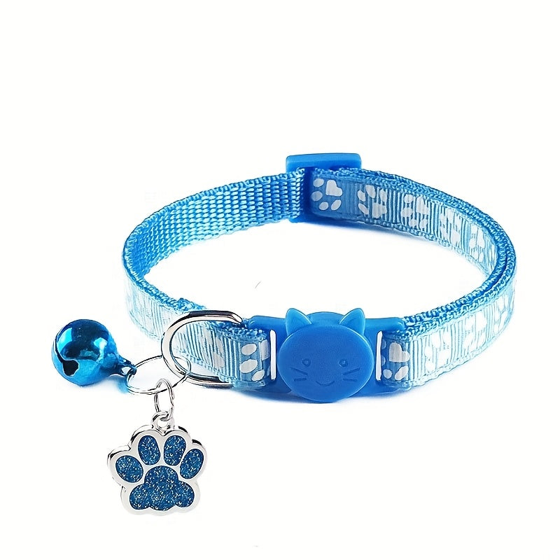 Customizable Engraved Pet ID Tag Collar with Bell – Paw Print Design Anti-Lost Adjustable Collar for Cats & Dogs – Personalized Name & Phone Number Dog Tag Collar, Stylish & Durable