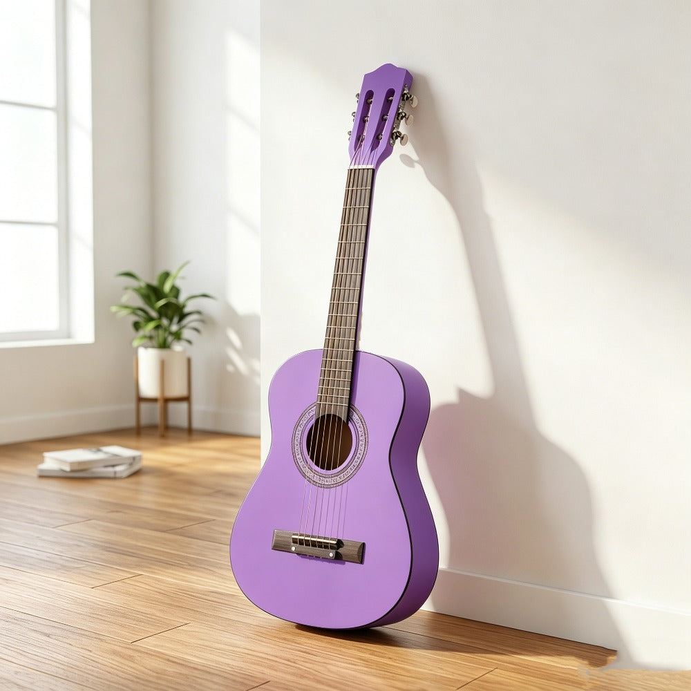 30-Inch Acoustic Guitar Round Body Basswood 18 Frets Steel Strings for Beginner Kids & Adults – Sky Blue Purple Pink & Red