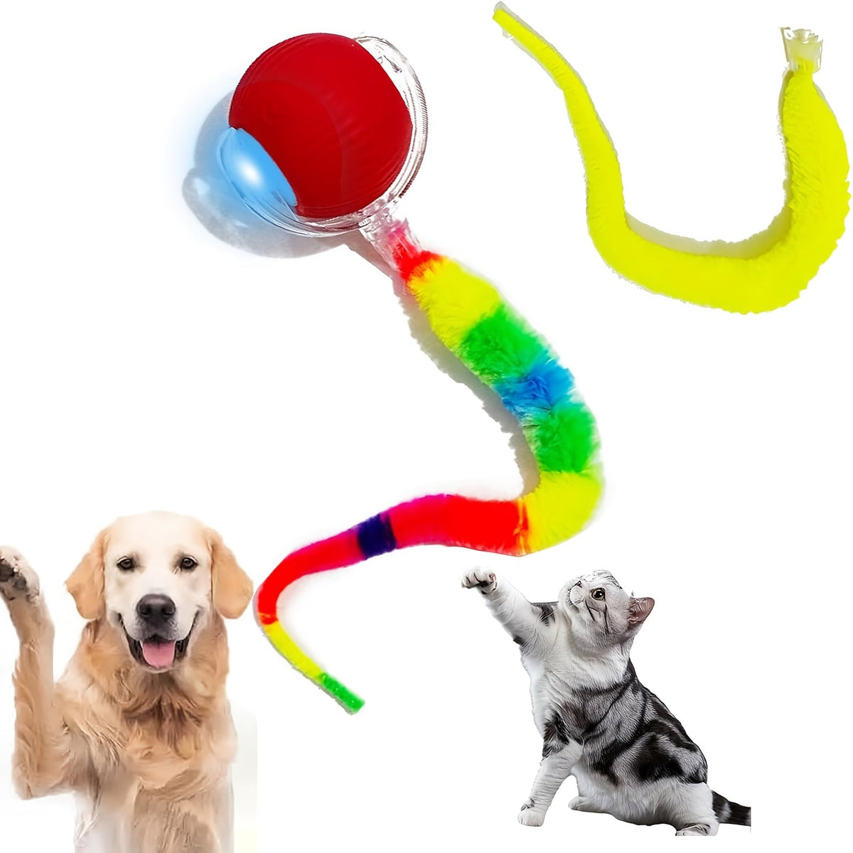 Automatic Rolling Cat Ball Toy, USB Rechargeable, Luminous Self-Entertaining Smart Cat Toy, Bite-Resistant Plastic with Caterpillar Tail for Indoor Cats and Kittens (Second Gen Upgrade)