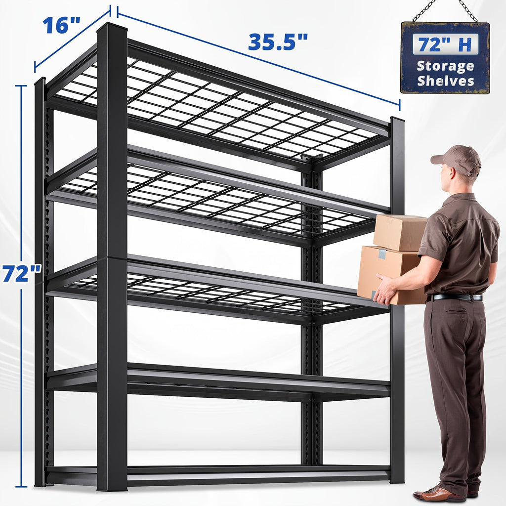 Heavy Duty Metal Shelving Unit, 72-Inch 5-Tier Adjustable Garage Storage Shelf, 3000LBS Capacity Carbon Steel Rack for Garage, Basement, Warehouse, Pantry, Office