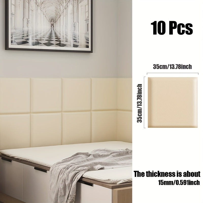 10-Pack 3D Self-Adhesive Soft Leather Wall Panels 35×35 In Peel & Stick Removable Sound Insulation Anti-Collision Waterproof Wear-Resistant – 7 Colors