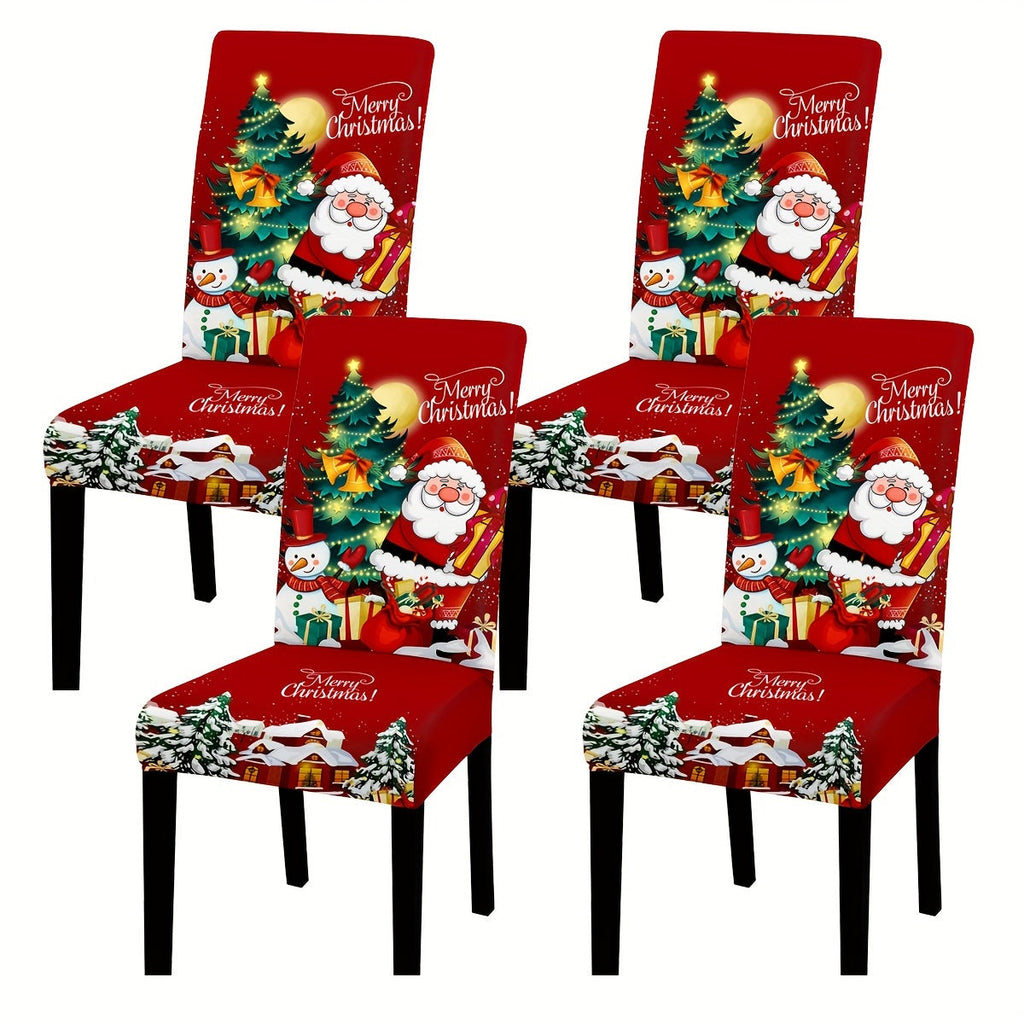 4/6-Piece Santa Claus & Snowman Christmas Chair Covers - Digital Print, Removable & Washable Elastic Seat Covers - Home, Office, Restaurant & Banquet Hall - Holiday Decoration