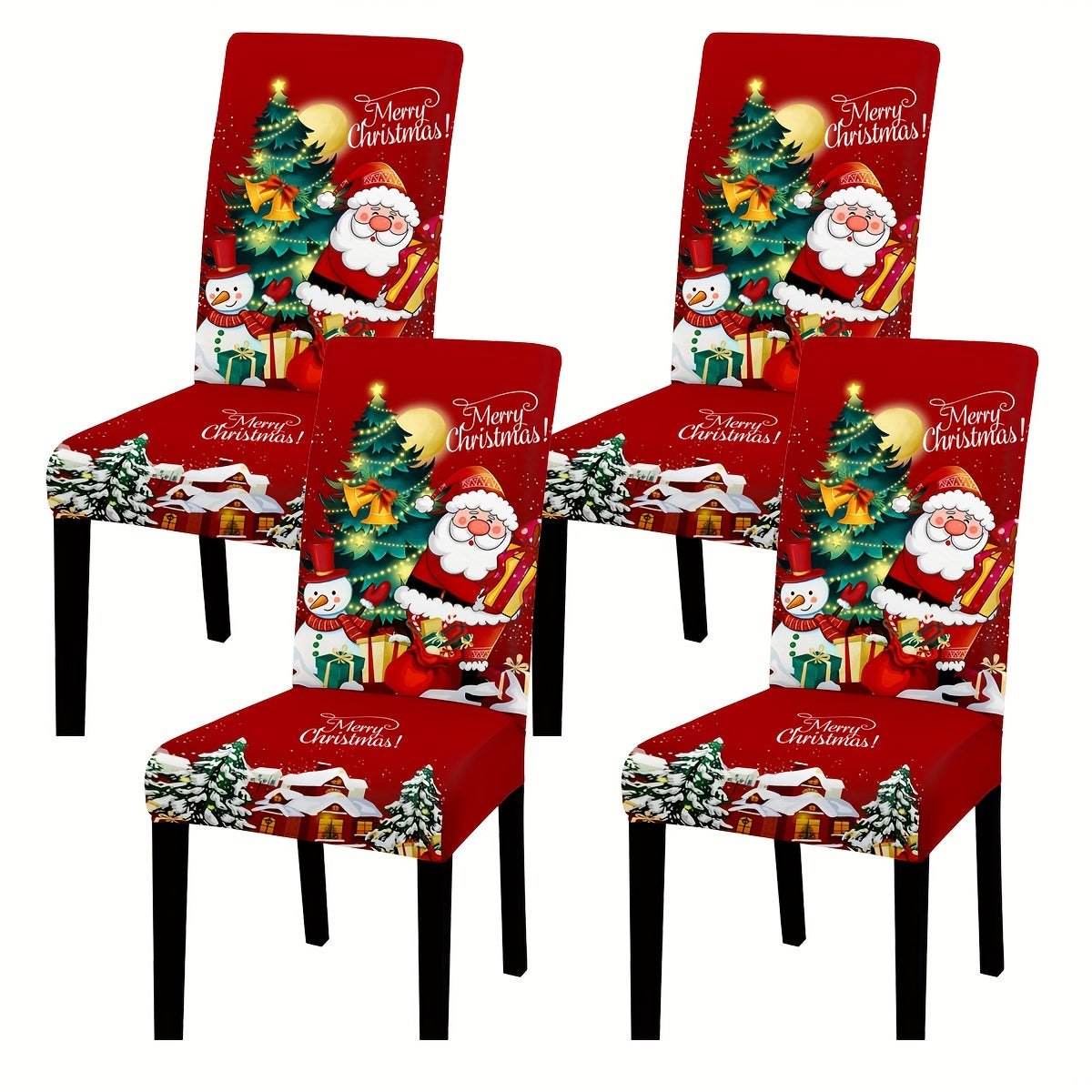 4/6-Piece Santa Claus & Snowman Christmas Chair Covers - Digital Print, Removable & Washable Elastic Seat Covers - Home, Office, Restaurant & Banquet Hall - Holiday Decoration