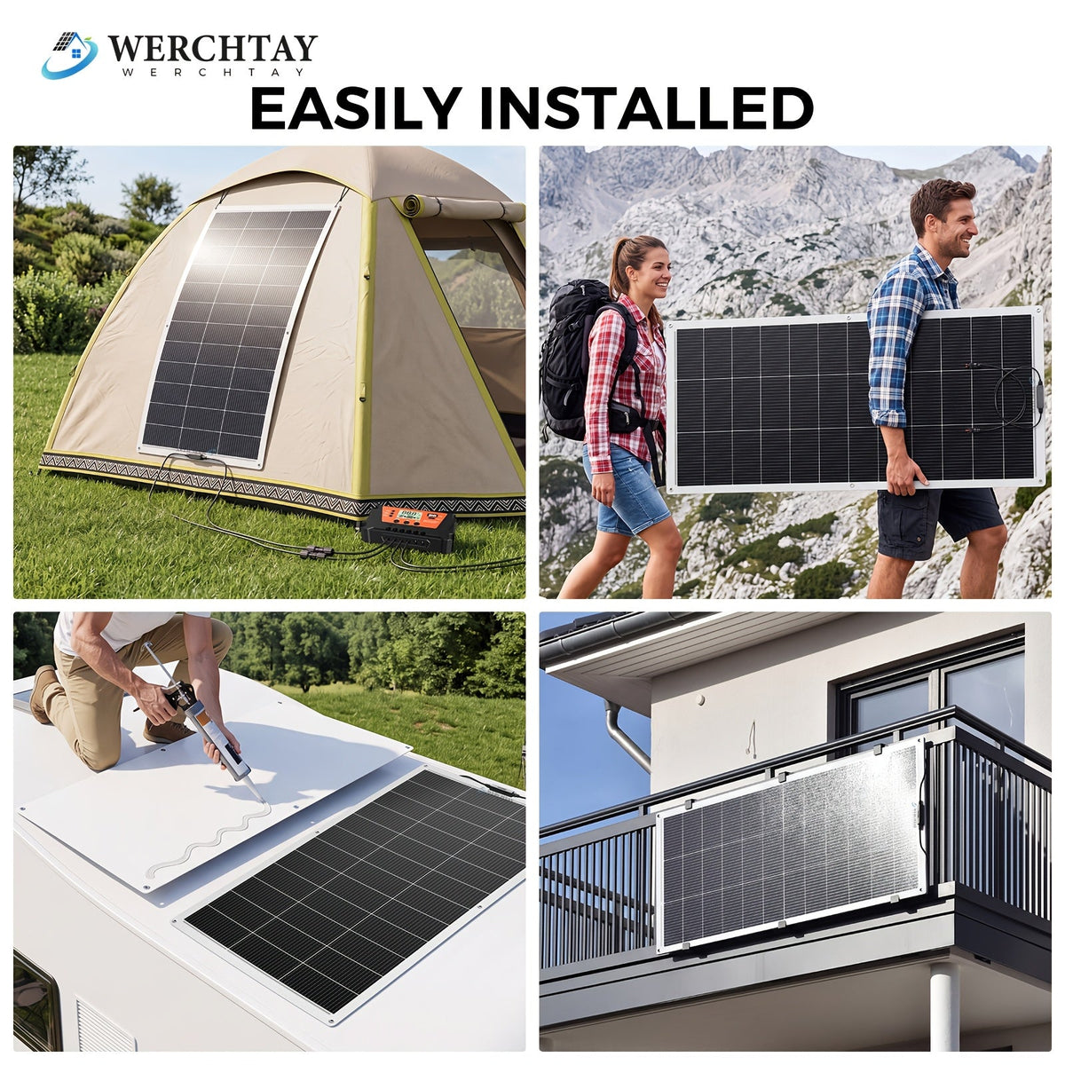 Flexible Solar Panel 200W / 400W / 800W Bendable 18BB Mono Cell Lightweight Ultra-Thin for Boat Balcony Roof Yacht & Uneven Surfaces – 1, 2 or 4 Panel Options