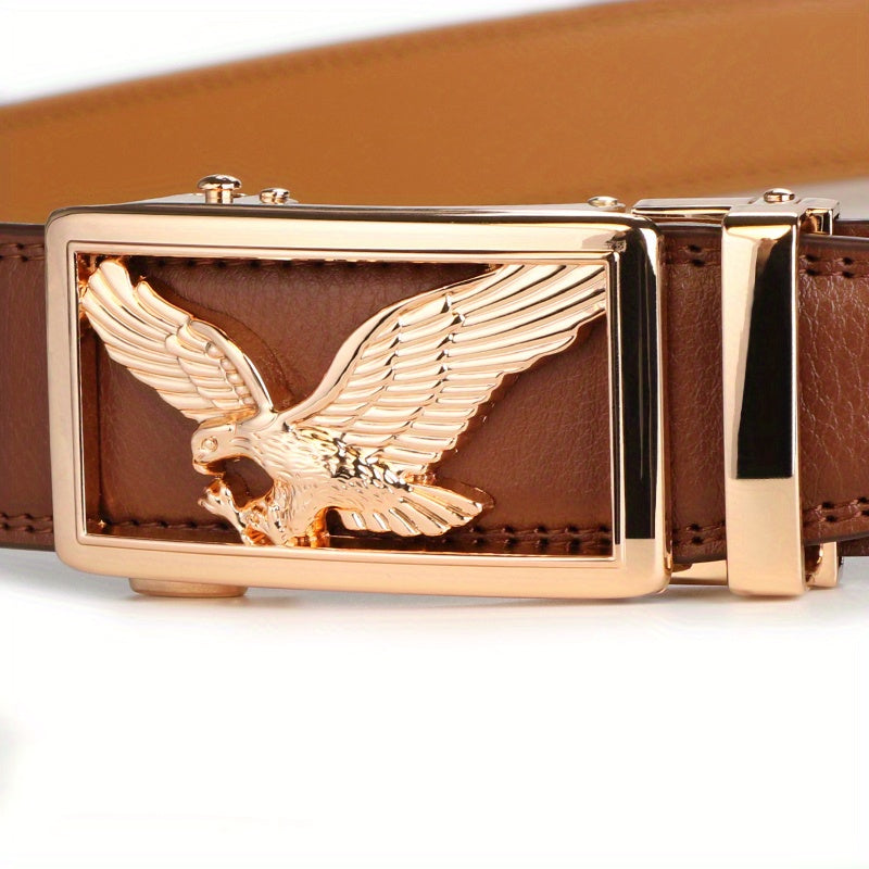 2pcs Men's Genuine Leather Belt Set with Automatic Ratchet Buckle – Adjustable Comfort Fit for 30"-44" Waist, Business & Casual Dress Belts in Black/Light Brown & Black/Dark Brown