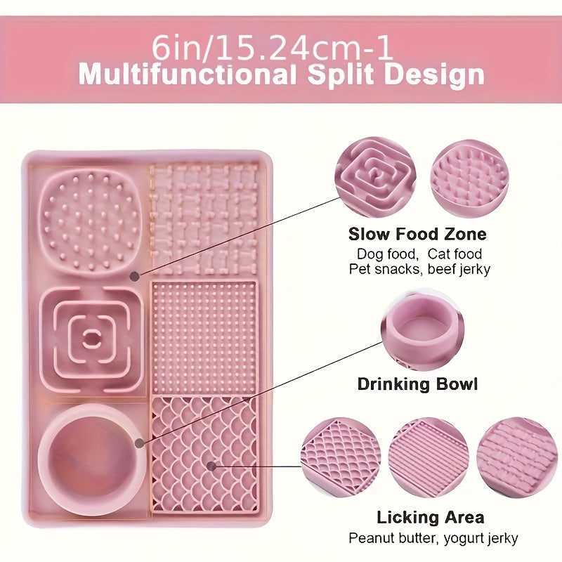 6-in-1 Pet Slow Feeder Lick Mat with Powerful Suction Cup, Multifunctional Anxiety Relief Lick Pad for Dogs and Cats, Promotes Healthy Eating, Grooming & Bath Aid
