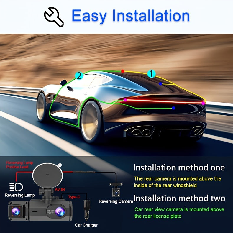 WiFi Dash Camera 2/3 Lens 170° Wide Angle Night Vision Loop Recording G-Sensor 2.0" IPS Screen with 32GB Memory Card - Front and Rear Car Camera