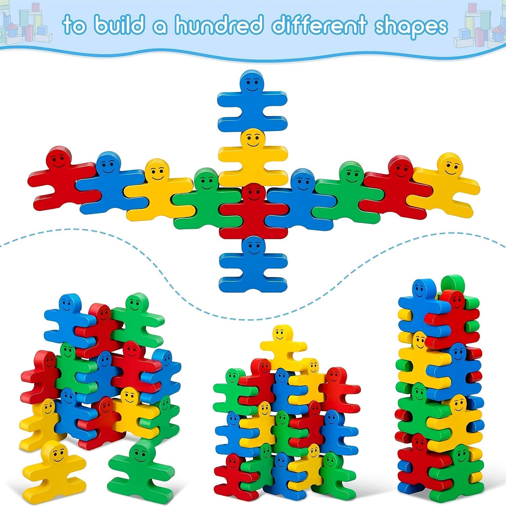 Wooden Stacking Balance Blocks for Kids, Colorful STEM Educational Toy for Toddlers, Color Recognition Cognitive Learning Math Game, Interlocking Matching Blocks for Boys & Girls Ages 3+