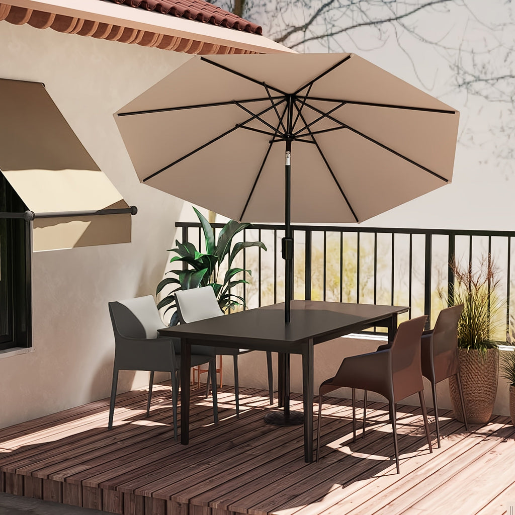 Patio Umbrella 9ft/10ft - Large Outdoor Beach Umbrella with Manual Crank, Tilt & Adjustable Height, Metal Frame, Polyester Fabric - Table or Freestanding - 5 Colors