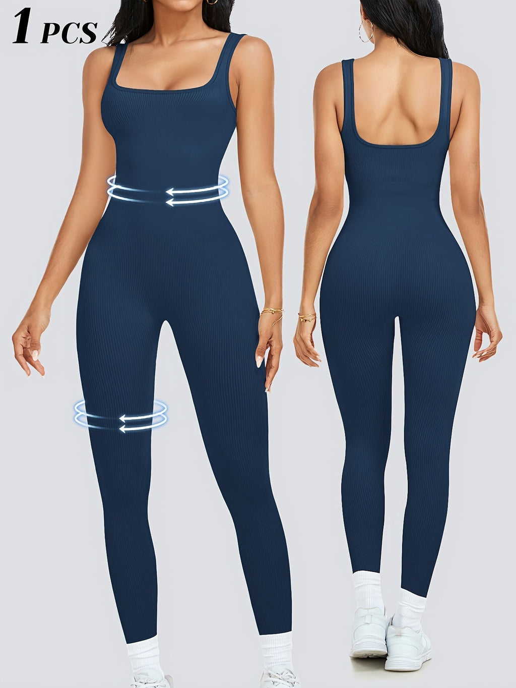 Women's Sleeveless Square Neck Jumpsuit – 90% Nylon Stretch Fabric, Thick & Opaque Activewear for Yoga, Pilates, Running, Fitness & Everyday Wear, Sizes S-XL, Multiple Colors