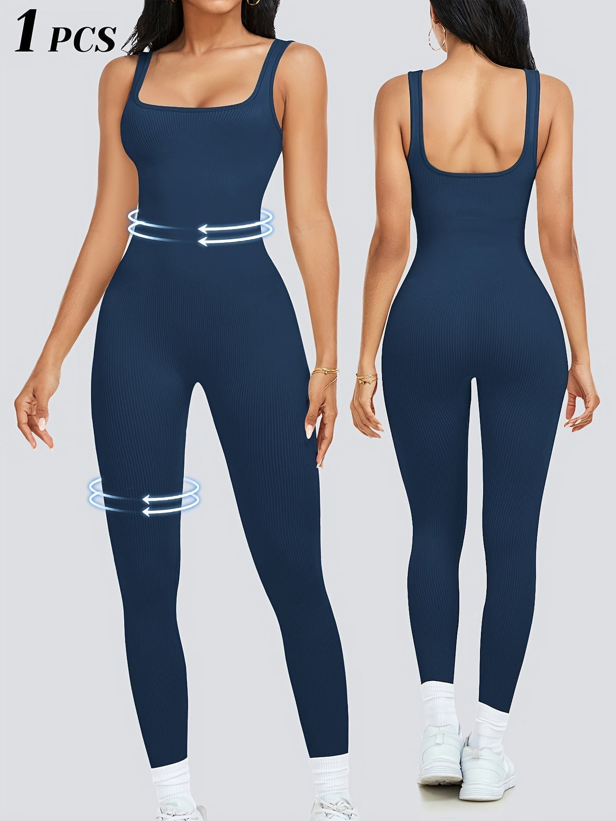 Women's Sleeveless Square Neck Jumpsuit – 90% Nylon Stretch Fabric, Thick & Opaque Activewear for Yoga, Pilates, Running, Fitness & Everyday Wear, Sizes S-XL, Multiple Colors