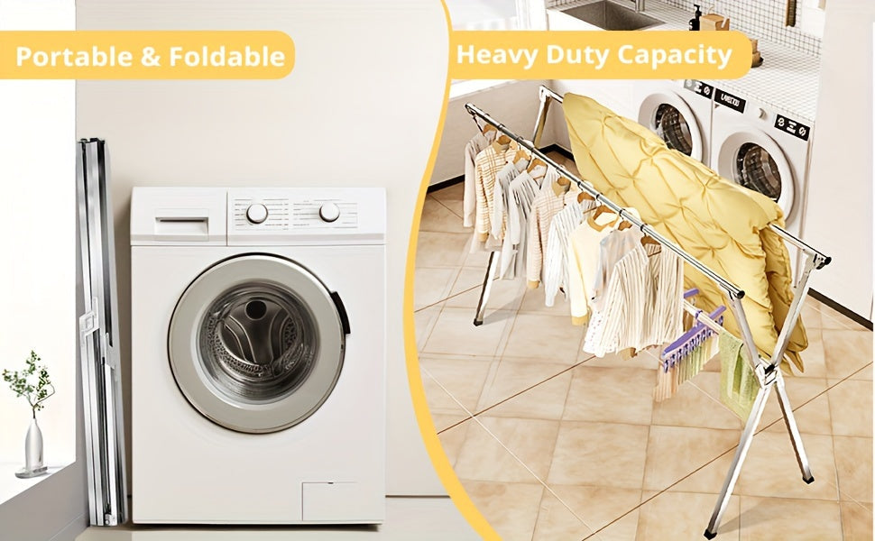 Stainless Steel Clothes Drying Rack 63" & 78.7" Retractable Foldable Heavy-Duty Laundry Drying Rack, Collapsible Indoor/Outdoor Clothesline with Adjustable Length for Balcony, Bedroom, and Laundry Room