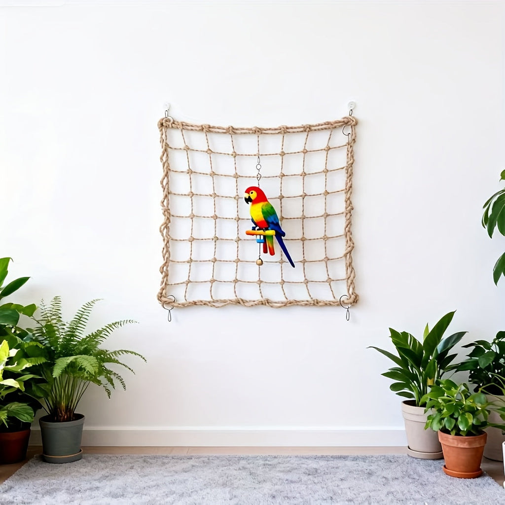 Bird Climbing Net Woven Mesh Pet Cradle Hammock for Parrots, Budgies, Cockatiels, Conures, Cage Rope Net Perch Activity Toy, Small/Large Size