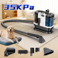 35 KPa Portable Carpet & Upholstery Spot Cleaner – Dual Size Brush Blow & Suction Integrated ABS Body 120V for Home Car & Furniture in White Blue & Yellow