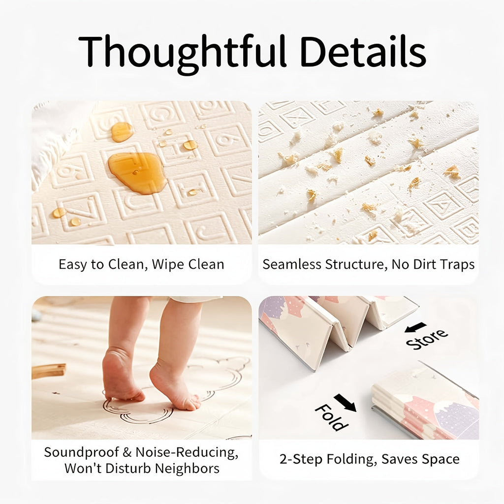 Reversible Foldable Baby Play Mat with Edge Binding, Nordic Minimalist Foam Crawling Mat for Infants & Toddlers, Happy Farm 71"x59" & Polar Bear 79"x71", Cloud & Forest Animal Pattern Nursery Playmat