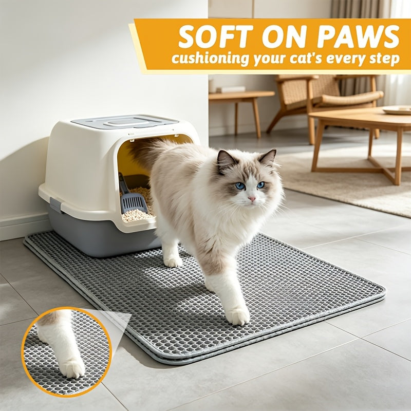 Double-Layer Honeycomb Cat Litter Mat - Urine-Proof Litter Trapping Mat with Easy-Clean Design, Waterproof Floor Protector Pad for Cats, Available in 17.72x23.62 & 21.65x29.53 Inch Sizes