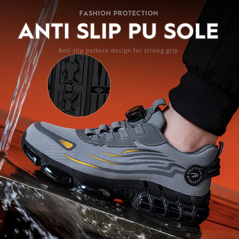 Men's Steel Toe Work Shoes Slip-Resistant Safety Boots Breathable Composite Toe Sneakers Abrasion-Resistant Construction Work Boots Black Dark Gray US 6-11