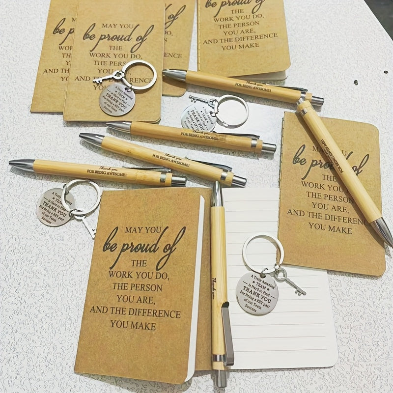24-Piece Inspirational Gift Set: Bamboo Retractable Pen, Keychain, Gratitude Notebook, and Gift Bag – Bulk Appreciation Gifts for Employees, Teachers, Thanksgiving, and Christmas
