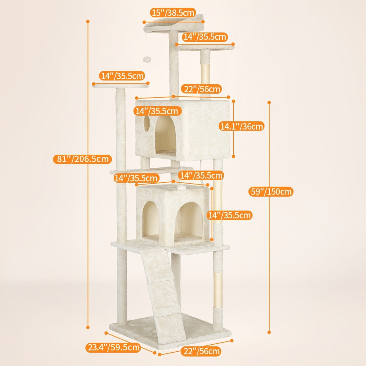 Multi-Level Cat Tree Tower with Scratching Post, Perches & Plush Apartments – Space-Saving Indoor Cat Climbing Frame & Activity Center, Heights 36–80 Inches, 6 Colors