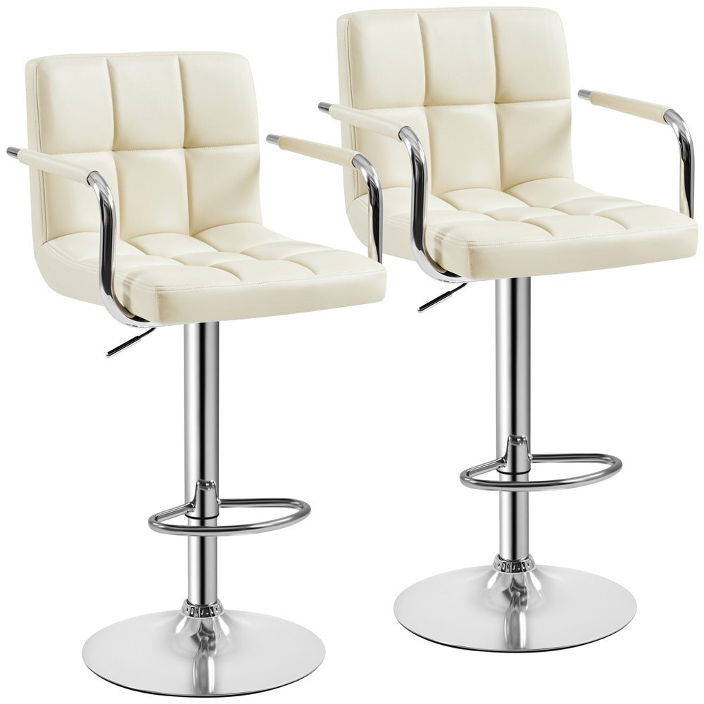 PU Leather Bar Stools Set of 2, Adjustable Height Swivel Counter Stools with Backrest & Footrest, Heavy-Duty Steel Base, Easy Clean Kitchen Island Dining Room Home Bar Chairs, Multiple Colors