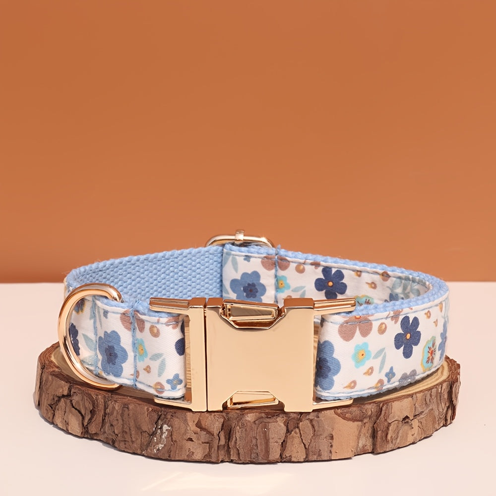Personalized Dog Collar with ID Tag - Customizable Anti-Lost Pet Collar in 21 Styles, Adjustable XS to XL for Small, Medium, and Large Dogs, Plaid, Floral, and Dot Patterns, Engraved Contact Information