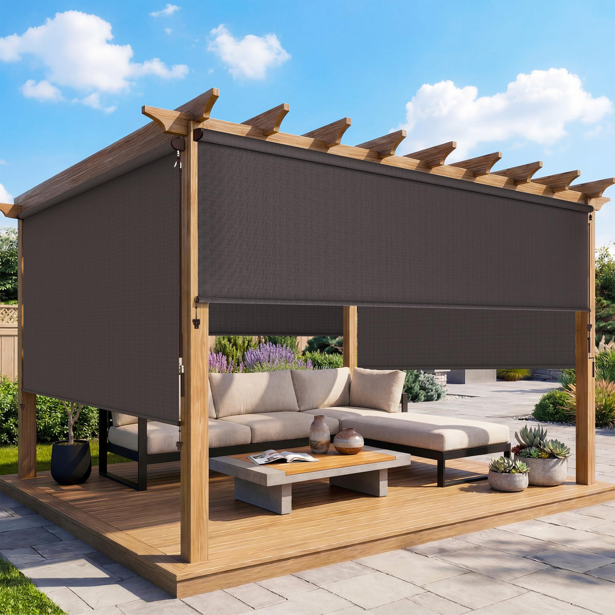 Outdoor Roller Shade 95% UV Protection 420GSM Cordless Aluminum Blinds with Crank Handle for Patio Pergola Deck & Backyard – Privacy & Thermal Insulated Sun Shade, Multiple Sizes & Colors