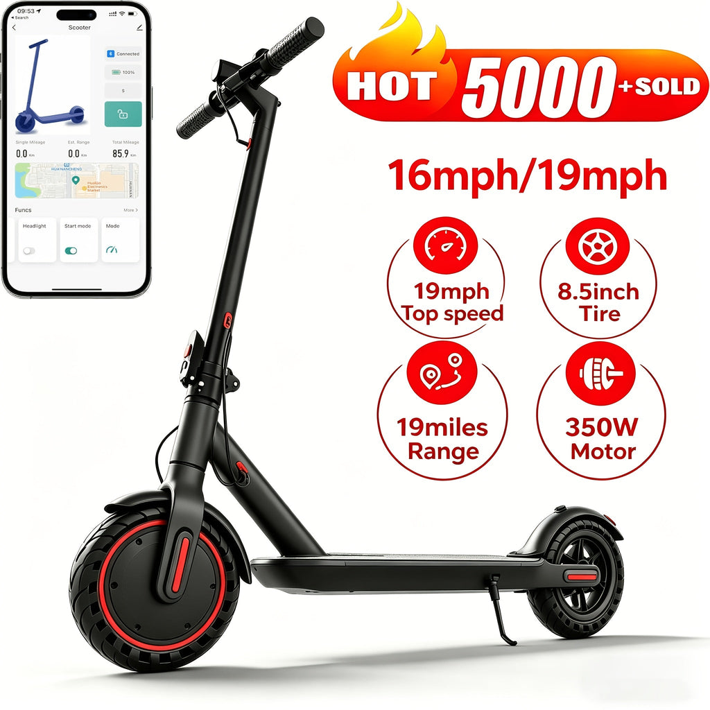 Electric Scooter for Adults, 350W/500W Motor Foldable E-Scooter, 19MPH Top Speed, 19-Mile Long Range, Anti-Skid Solid Tires, LCD Display, Dual Brake Commuting Scooter with LED Lights and Adjustable Speed