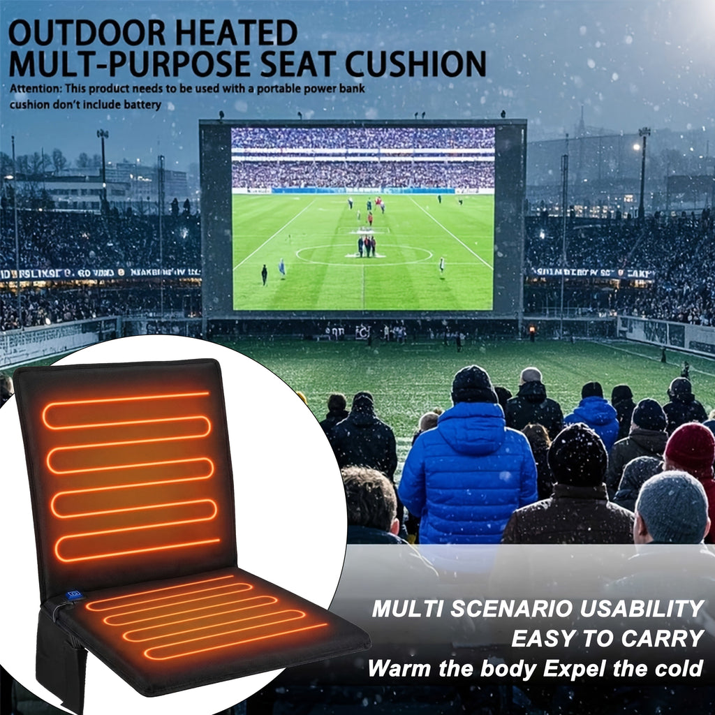Portable Foldable USB Heated Seat Pad - 3 Adjustable Heat Modes - Stadium, Camping, Indoor & Outdoor - USB Powered - Black (Power Bank Not Included)