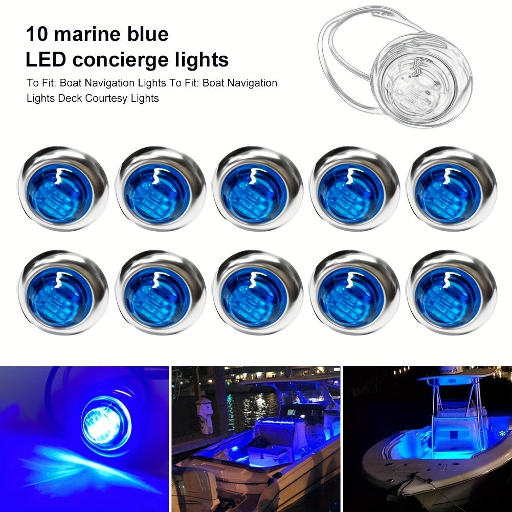 LED Marine Boat Courtesy Lights 20-Pack DC12V 3-LED Side Marker Lights for Boat Yacht Transom Stern Deck, Round Submersible Navigation Lights in Red, Green, Blue, White, and Yellow, Stainless Steel Base