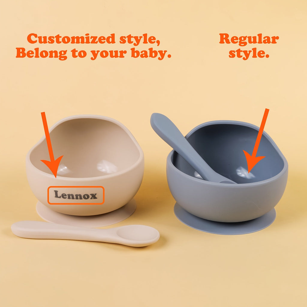 TYRY.HU Baby Suction Bowl with Spoon, 2-Piece First Stage Self-Feeding Set for Baby Led Weaning, Cute Designs Including Rainbow Elephant & Owl