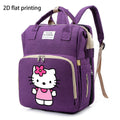 Cute Cartoon Kitty Print Large Capacity Diaper Backpack with Changing Station, Portable Mommy Baby Bag for Travel & Daily Outings, Purple Black & Grey, Halloween Thanksgiving Gift