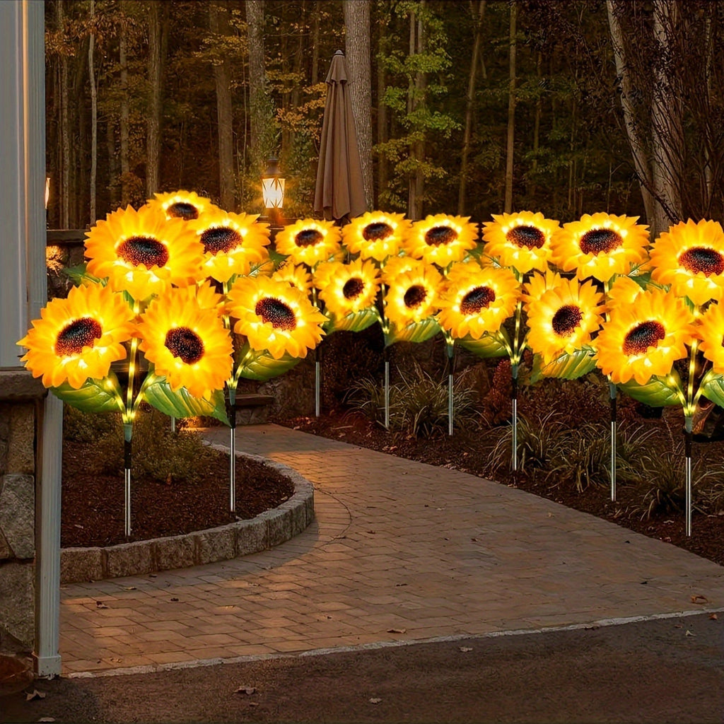 Solar Sunflower Garden Lights Outdoor Waterproof Decorative Stake Lights for Pathway, Lawn, Patio, Yard, Flower Bed, Auto On/Off, Solar-Powered Garden Decor Gift (1 or 2 Pack)