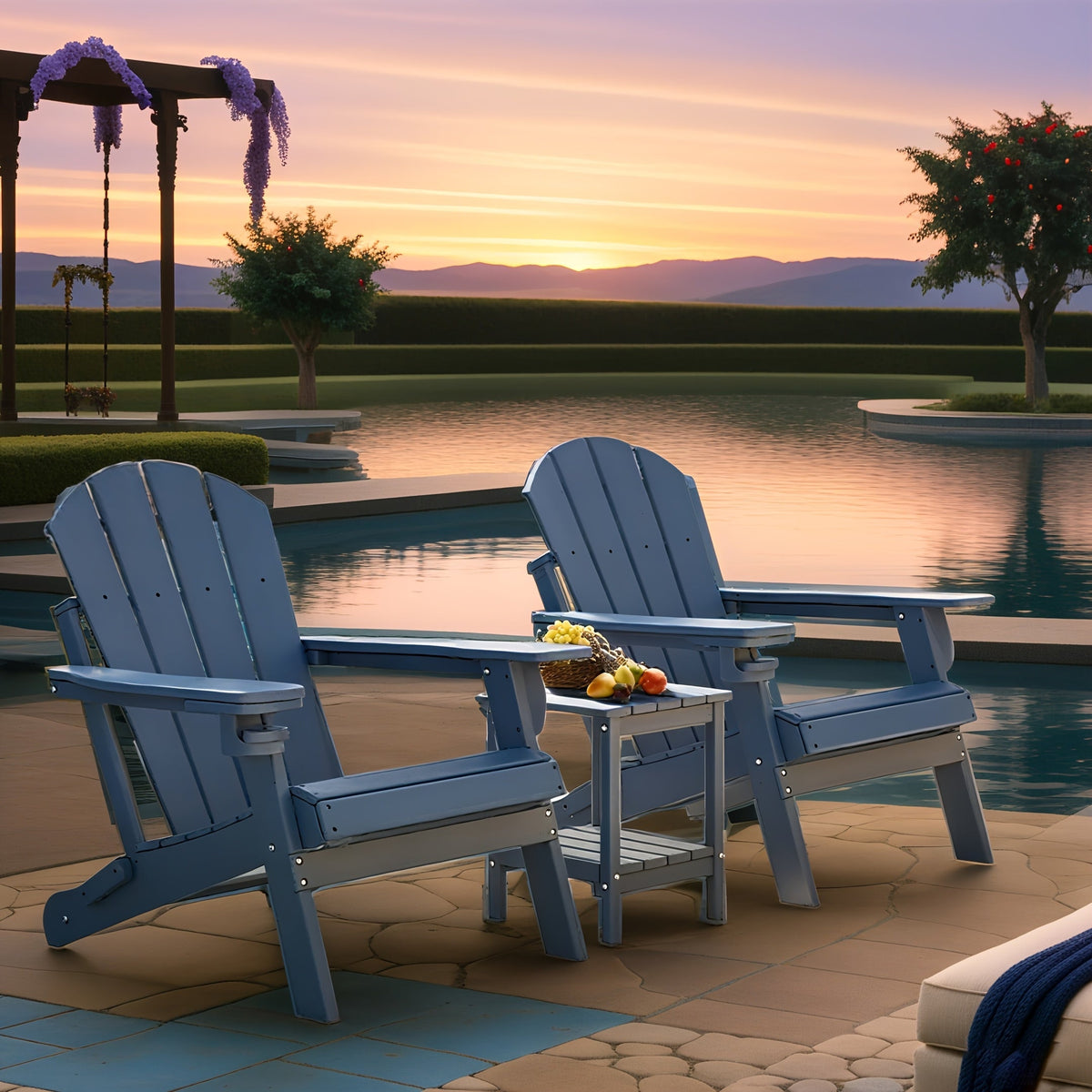 Folding Adirondack Chair with Cup Holder Portable Recliner Stainless Steel Frame Durable Plastic Easy Clean for Patio Poolside Garden Camping Set of 1 2 4 6