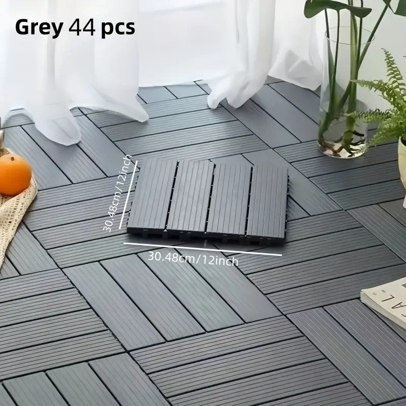 Interlocking Plastic Floor Tiles 44-Piece 12-Inch – Waterproof All-Weather PP Deck Tiles for Patio Balcony Pool Side Backyard Indoor Outdoor in Gray & Red