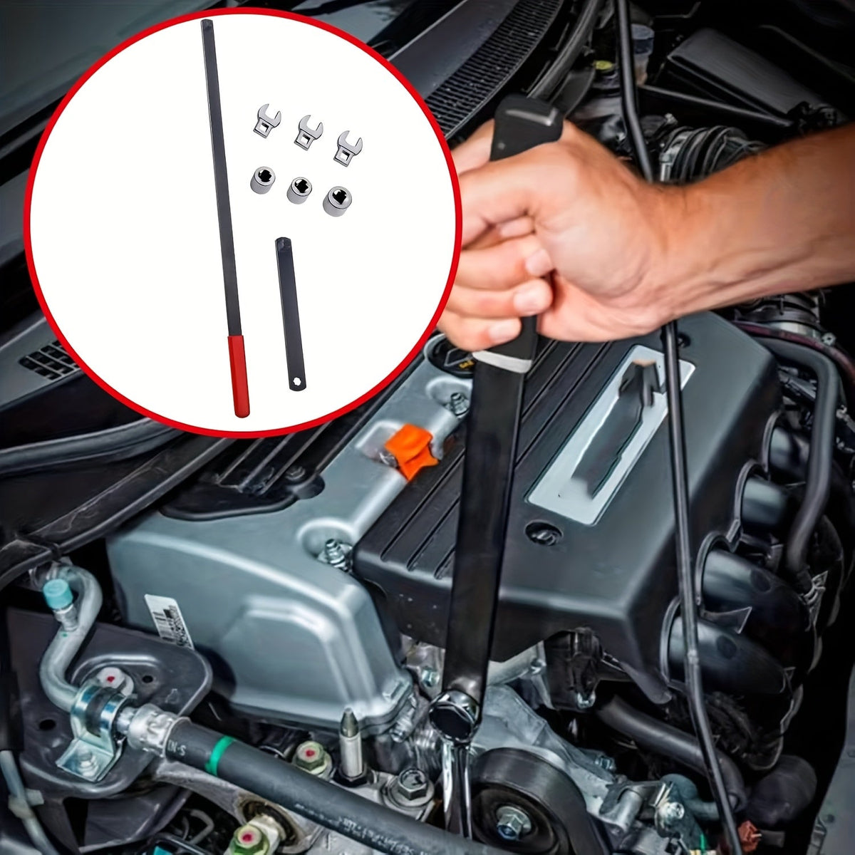 Serpentine Belt Tool Set 8/16 Piece - Universal 3/8" and 1/2" Drive Belt Tensioner Wrench, Idler Pulley Adjuster, Chrome Vanadium Steel, Professional Automotive Belt Removal and Installation Kit for Car Engine Repair