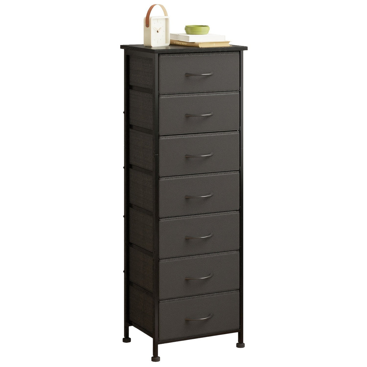 WHONLINE Tall Dresser 6 or 7 Drawer Bedroom Storage Organizer Vertical Chest of Drawers Sturdy Steel Frame Nightstand for Closet & Dorm – Gray Brown Black White