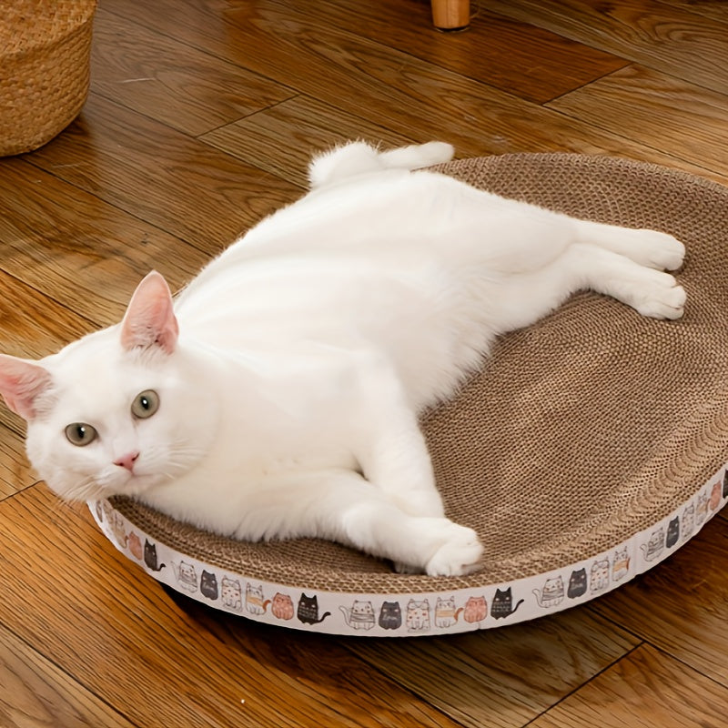 Oval Cat Scratcher Lounge Durable Corrugated Cardboard Cat Scratch Pad Cozy Cat Bed for Scratching, Relaxation, and Play - Furniture for Indoor Cats and Kittens
