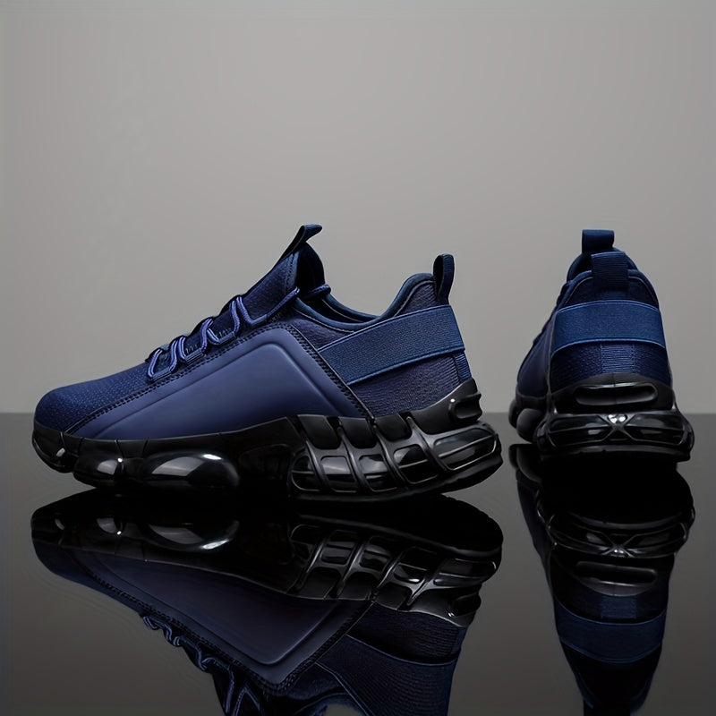 Men's Lightweight Breathable Mesh Sneakers, PVC Sole, Low-Top Lace-Up Casual Sports Shoes, Blue/Black, Sizes US 6.5-12.5, Daily Wear, Running, Training, Athletic Footwear