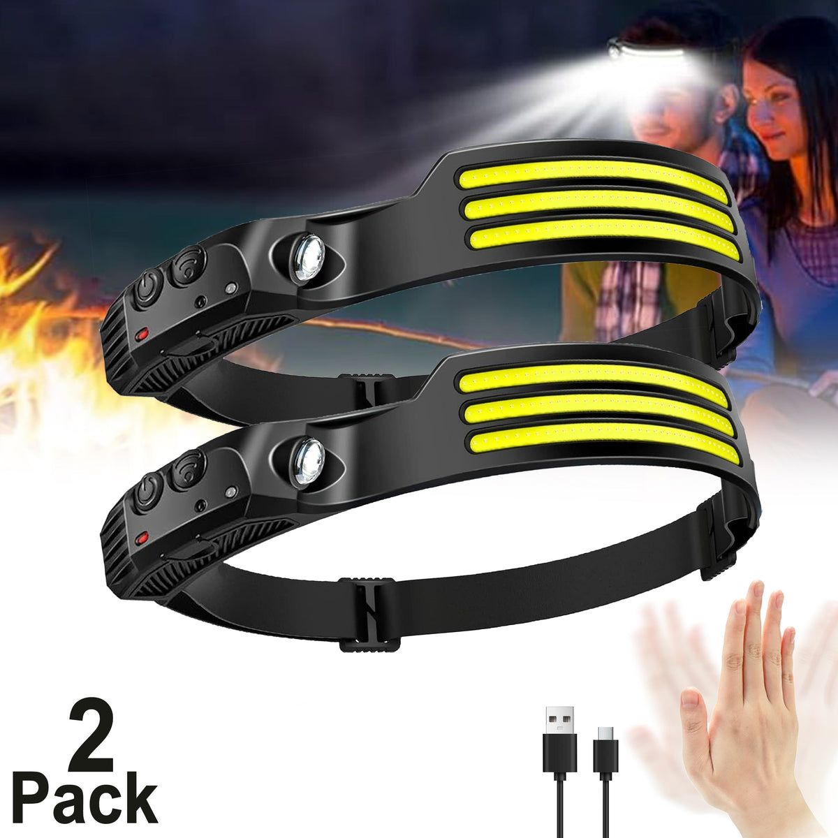 Motion Sensor LED Headlamp USB Rechargeable IP54 Waterproof – Super Bright 5-Mode Headlamp for Camping, Hiking, Running, Fishing, and Outdoor Activities