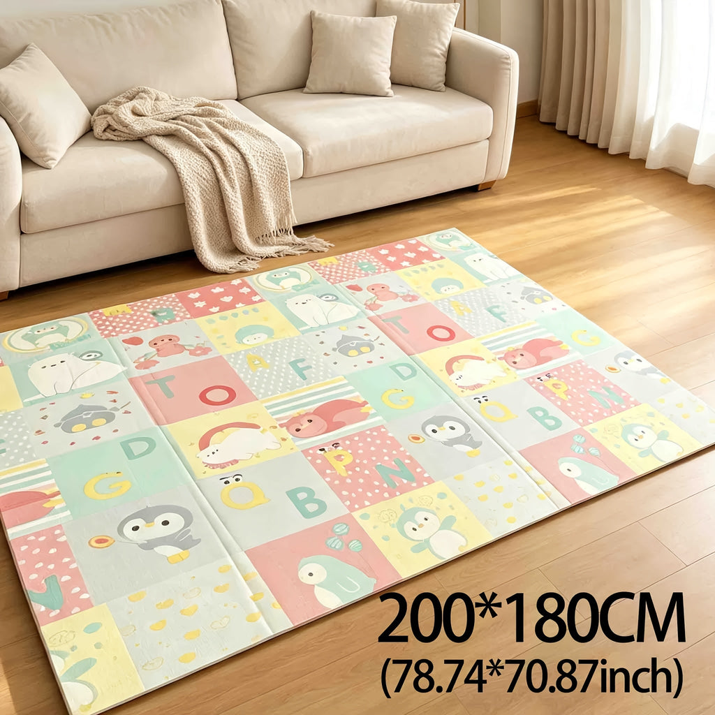 Double-Sided Baby Crawling Mat, Soft Thickened Tummy Time & Learning to Walk Play Mat, Foldable for Easy Storage, Indoor Use, 2 Designs Including Alphabet Penguin (79x71") & Polar Bear (59x79")