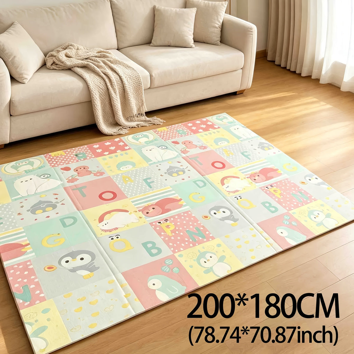 Double-Sided Baby Crawling Mat, Soft Thickened Tummy Time & Learning to Walk Play Mat, Foldable for Easy Storage, Indoor Use, 2 Designs Including Alphabet Penguin (79x71") & Polar Bear (59x79")