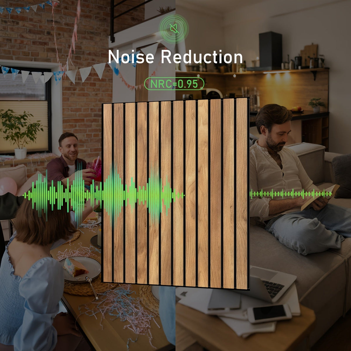 Polyester Fiber Acoustic Panels 4 Pack 23.6x23.6 Inch 3D Grooved PVC Film Fireproof Sound Absorbing Wall Panels for Bedroom Living Room Recording Studio Cinema Conference Room Wood Oak Walnut