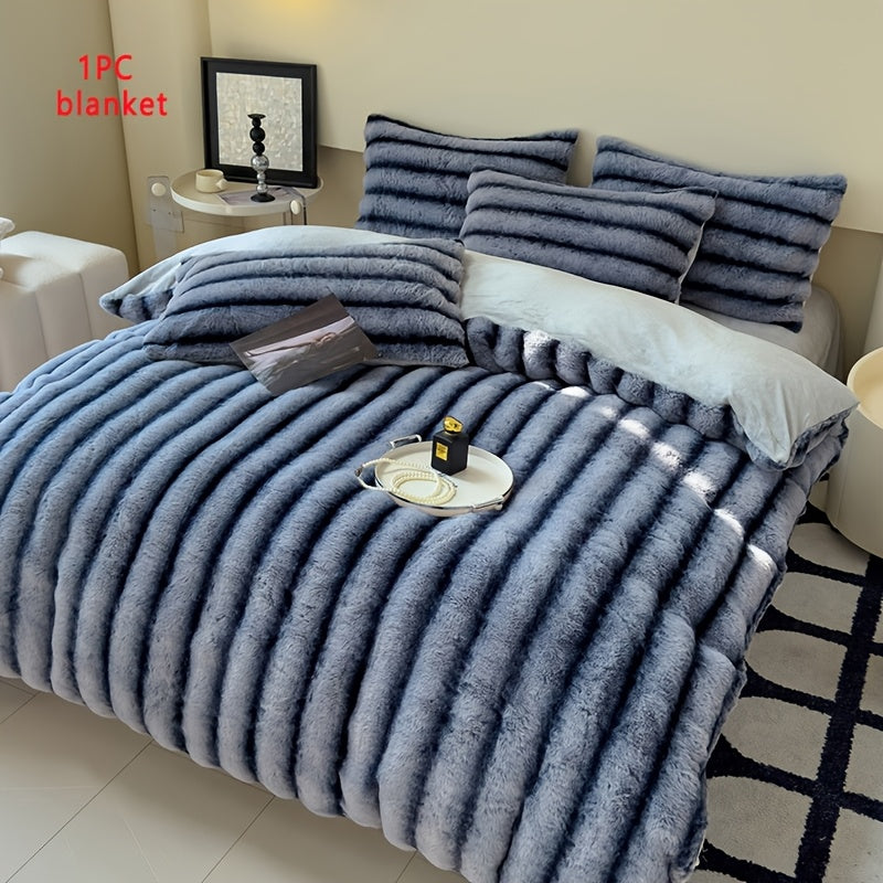 Luxury Thick Striped Plush Blanket – Rabbit-Like Soft Skin-Friendly Warm Throw for Sofa Bed Office & Travel in 6 Colors 3 Sizes