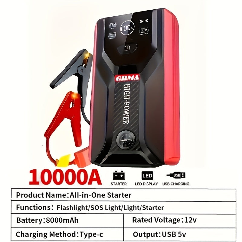 2000A Peak Portable Car Jump Starter Wireless Battery Booster – 12V Quick Start for Gas (8.0L) & Diesel (6.5L) Engines with USB Input/Output, LED Emergency Light – Car Accessory & Emergency Tool
